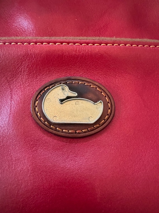 Red Leather Dooney & Bourke Crossbody Bag with Brown Leather Padded Strap - Picture 3 of 8